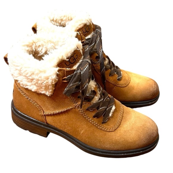 UGG Women's Harrison Cozy Lace- Waterproof Suede Ankle Winter Boots- Size 7 - Picture 6 of 11